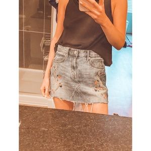 Embroidered Denim Skirt